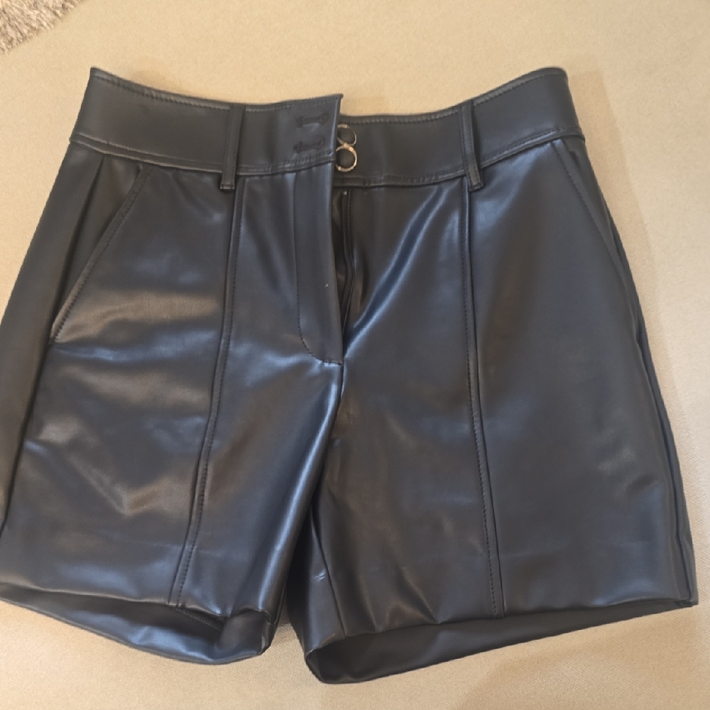 Sleek Black High Waist Leather Shorts